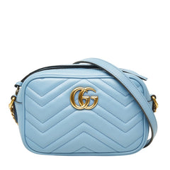 グッチ GGマーモント キルティング カメラバッグ 斜め掛け ショルダーバッグ 448065 ライトブルー レザー レディース GUCCI 中古
