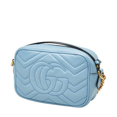 グッチ GGマーモント キルティング カメラバッグ 斜め掛け ショルダーバッグ 448065 ライトブルー レザー レディース GUCCI 中古