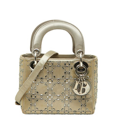ディオール カナージュ レディ ディオール ハンドバッグ 2WAY ショルダーバッグ グレージュ サテン レディース Dior 中古
