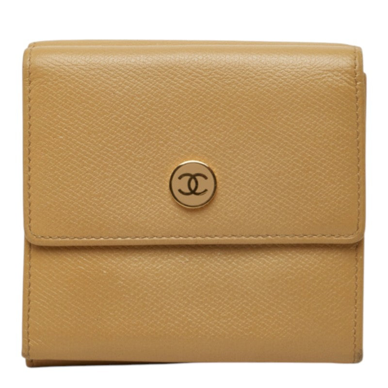 シャネル ココマーク Wホック 三つ折り財布 ベージュ レザー レディース CHANEL 中古