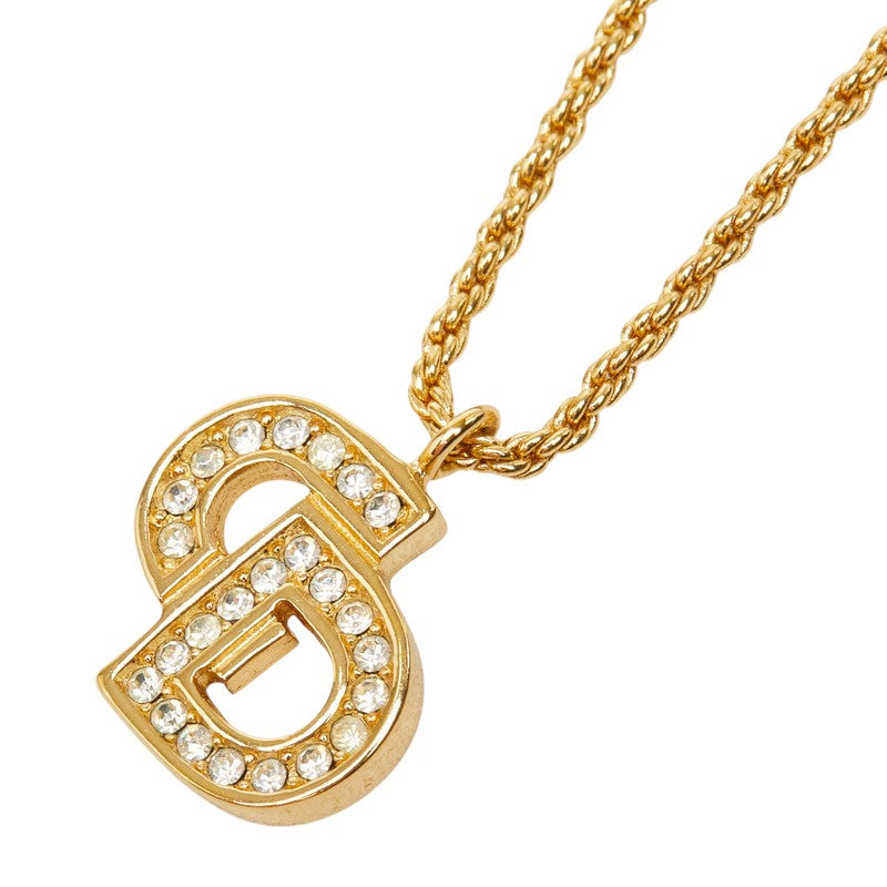ディオール CDロゴ ペンダント ネックレス ゴールド メッキ ラインストーン レディース Dior 中古