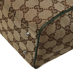 グッチ GGキャンバス シェリーライン トートバッグ ハンドバッグ 145810 ベージュ グリーン キャンバス レザー レディース GUCCI 中古