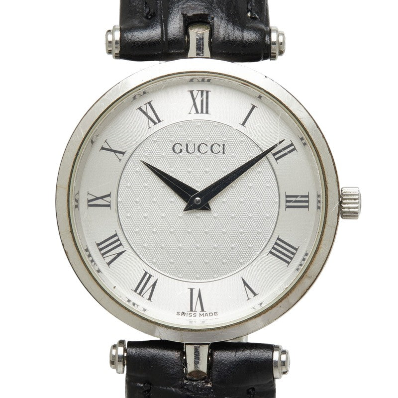 グッチ 腕時計 2040M クオーツ シルバー文字盤 ステンレススチール レザー メンズ GUCCI 中古