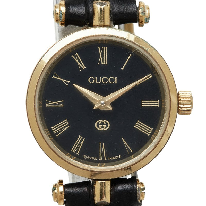 グッチ 腕時計 2000L クオーツ ブラック文字盤 ステンレススチール レザー レディース GUCCI 中古