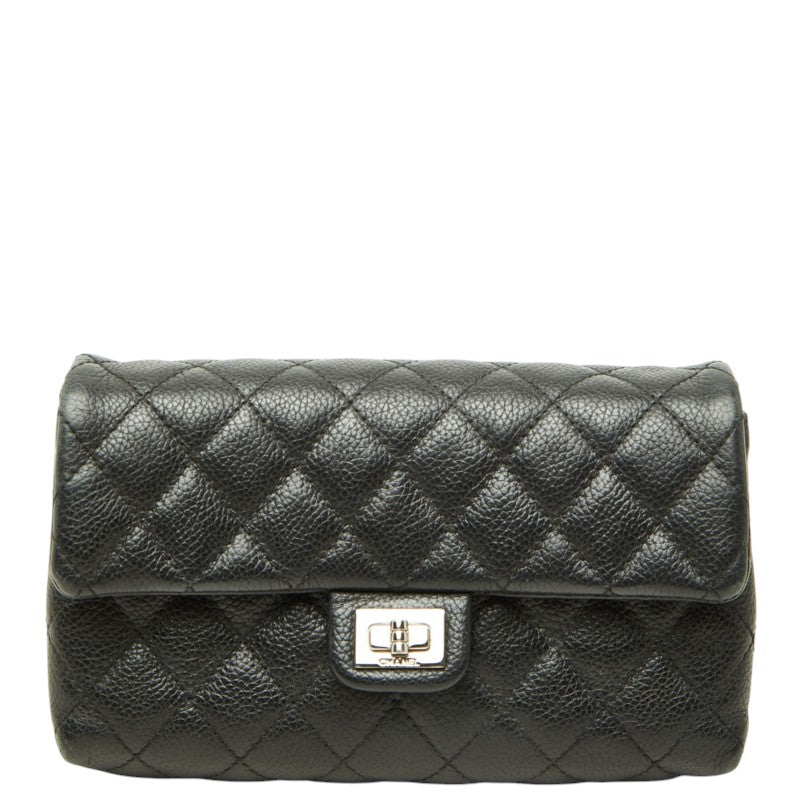 シャネル ユニフォーム 2.55 マトラッセ ポーチ ブラック シルバー金具 レザー レディース CHANEL 中古