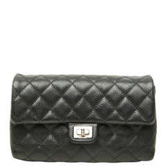シャネル ユニフォーム 2.55 マトラッセ ポーチ ブラック シルバー金具 レザー レディース CHANEL 中古