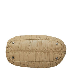 プラダ ナッパ ゴーフル ギャザー バックル ハンドバッグ ショルダーバッグ 2WAY ベージュ レザー レディース PRADA 中古