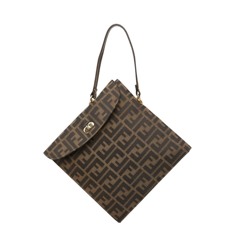 フェンディ ズッカ スクエア ワンハンドル ハンドバッグ ブラウン キャンバス レザー レディース FENDI 中古