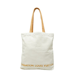 ルイ ヴィトン Fondation フォンダシオン 美術館 トートバッグ 肩掛け ホワイト ベージュ キャンバス レディース LOUIS VUITTON 中古