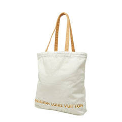 ルイ ヴィトン Fondation フォンダシオン 美術館 トートバッグ 肩掛け ホワイト ベージュ キャンバス レディース LOUIS VUITTON 中古