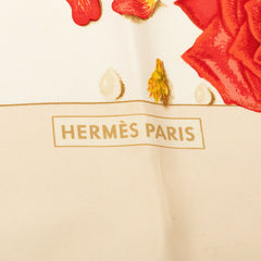 エルメス カレ90 LA ROSEE 薔薇の雫 スカーフ ベージュ アイボリー シルク レディース HERMES 【中古】