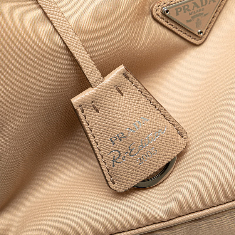 プラダ 三角ロゴプレート チェーンショルダーバッグ 1BH204 ベージュ ナイロン レザー レディース PRADA 【中古】