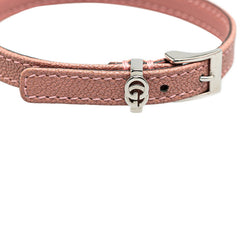 グッチ GGロゴ ブレスレット サイズ:M ピンク シルバー レザー メタル レディース GUCCI 【中古】