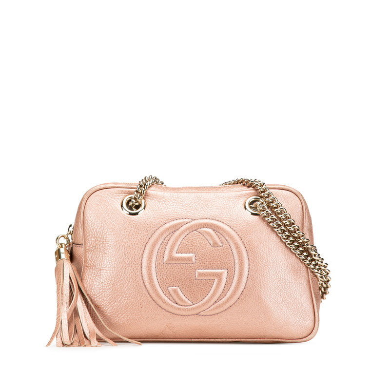 グッチ ソーホー インターロッキングG タッセル チェーン ショルダーバッグ 308983 ピンク ゴールド レザー レディース GUCCI 【中古】
