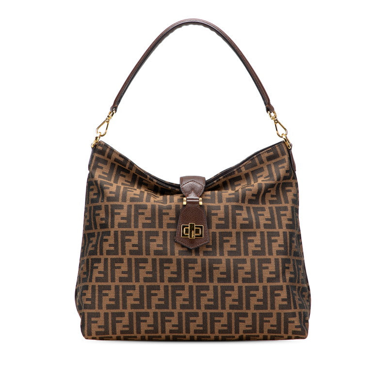 フェンディ ズッカ ワンショルダーバッグ 8BR682 ブラウン キャンバス レザー レディース FENDI 【中古】