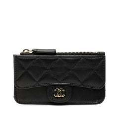 シャネル ココマーク マトラッセ カードケース コインケース フラグメントケース AP2570 ブラック ラムスキン レディース CHANEL 【中古】
