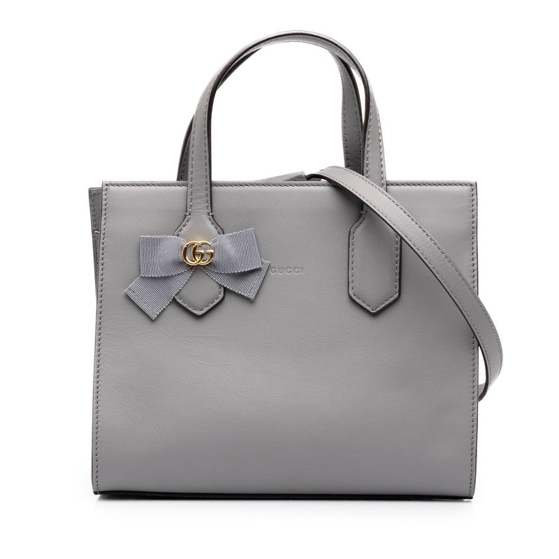 グッチ GGリボン ハンドバッグ ショルダーバッグ 2WAY 443089 グレー レザー レディース GUCCI 中古