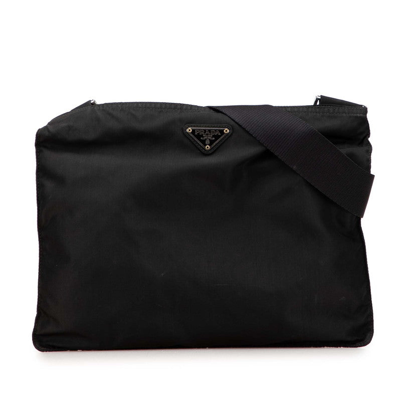プラダ 三角ロゴプレート 斜め掛け ショルダーバッグ ブラック ナイロン レディース PRADA 【中古】
