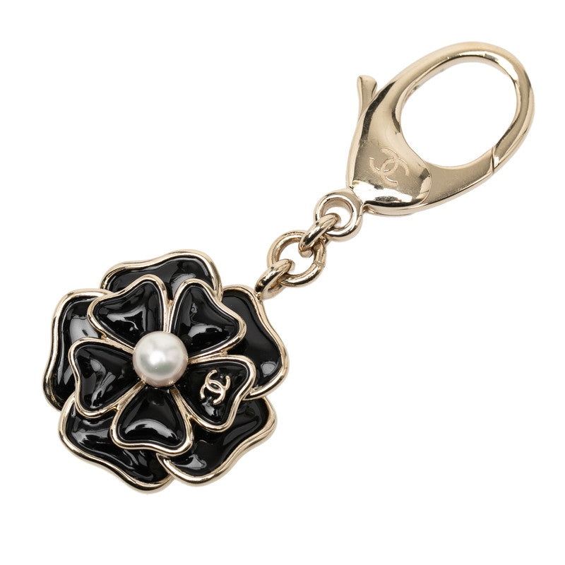 シャネル カメリア モチーフ キーホルダー ゴールド ブラック メッキ レディース CHANEL 【中古】