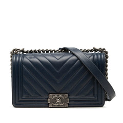 シャネル ココマーク ボーイシャネル チェーン ショルダーバッグ ネイビー キャビアスキン レディース CHANEL 中古