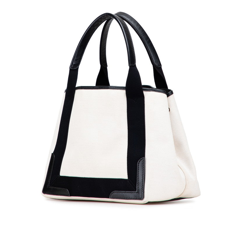 バレンシアガ ネイビーカバS ハンドバッグ トートバッグ 339933 アイボリー ブラック キャンバス レザー レディース BALENCIAGA 【中古】