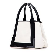 バレンシアガ ネイビーカバS ハンドバッグ トートバッグ 339933 アイボリー ブラック キャンバス レザー レディース BALENCIAGA 【中古】