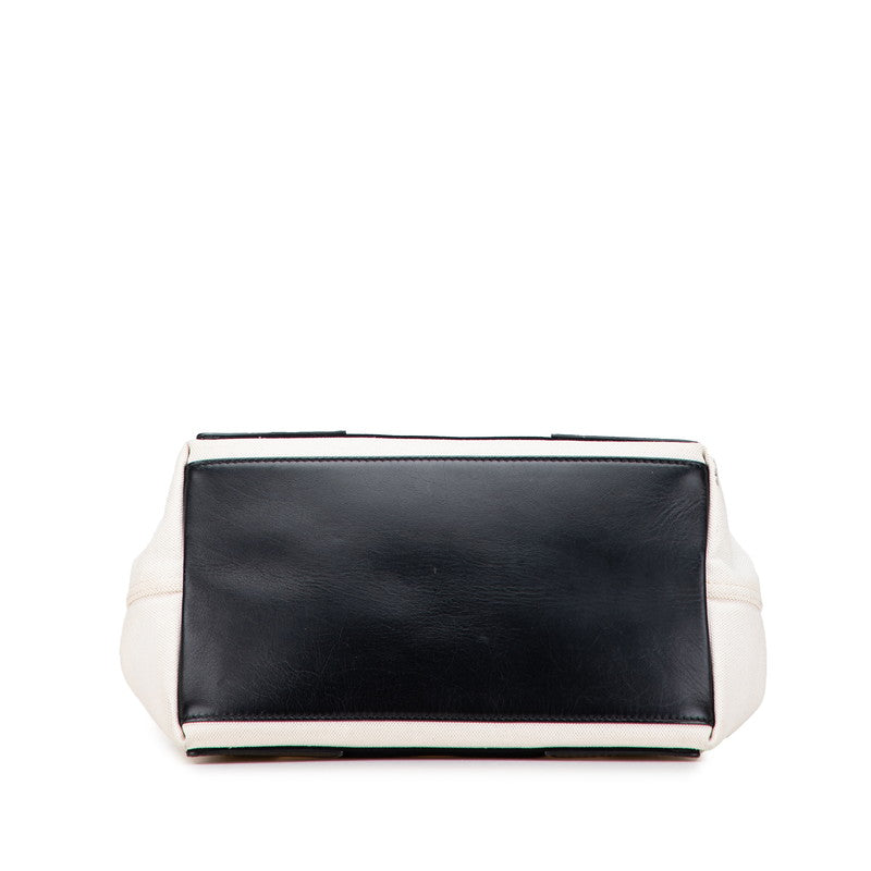 バレンシアガ ネイビーカバS ハンドバッグ トートバッグ 339933 アイボリー ブラック キャンバス レザー レディース BALENCIAGA 【中古】