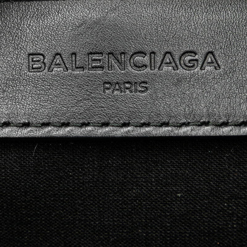バレンシアガ ネイビーカバS ハンドバッグ トートバッグ 339933 アイボリー ブラック キャンバス レザー レディース BALENCIAGA 【中古】