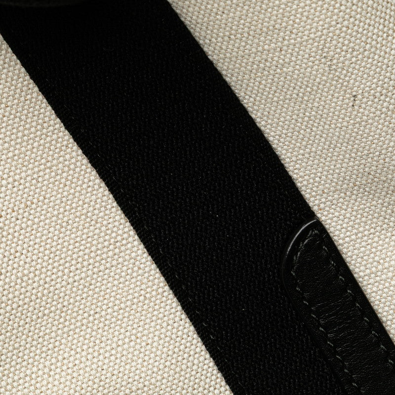 バレンシアガ ネイビーカバS ハンドバッグ トートバッグ 339933 アイボリー ブラック キャンバス レザー レディース BALENCIAGA 【中古】
