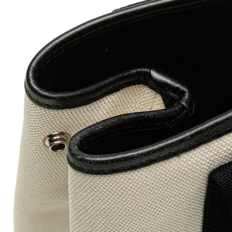 バレンシアガ ネイビーカバS ハンドバッグ トートバッグ 339933 アイボリー ブラック キャンバス レザー レディース BALENCIAGA 【中古】