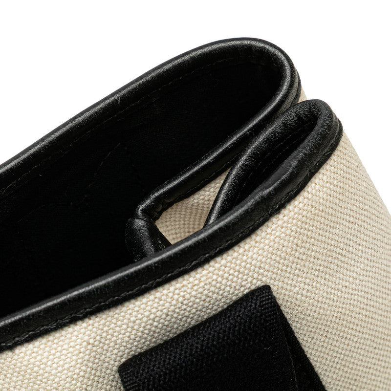 バレンシアガ ネイビーカバS ハンドバッグ トートバッグ 339933 アイボリー ブラック キャンバス レザー レディース BALENCIAGA 【中古】