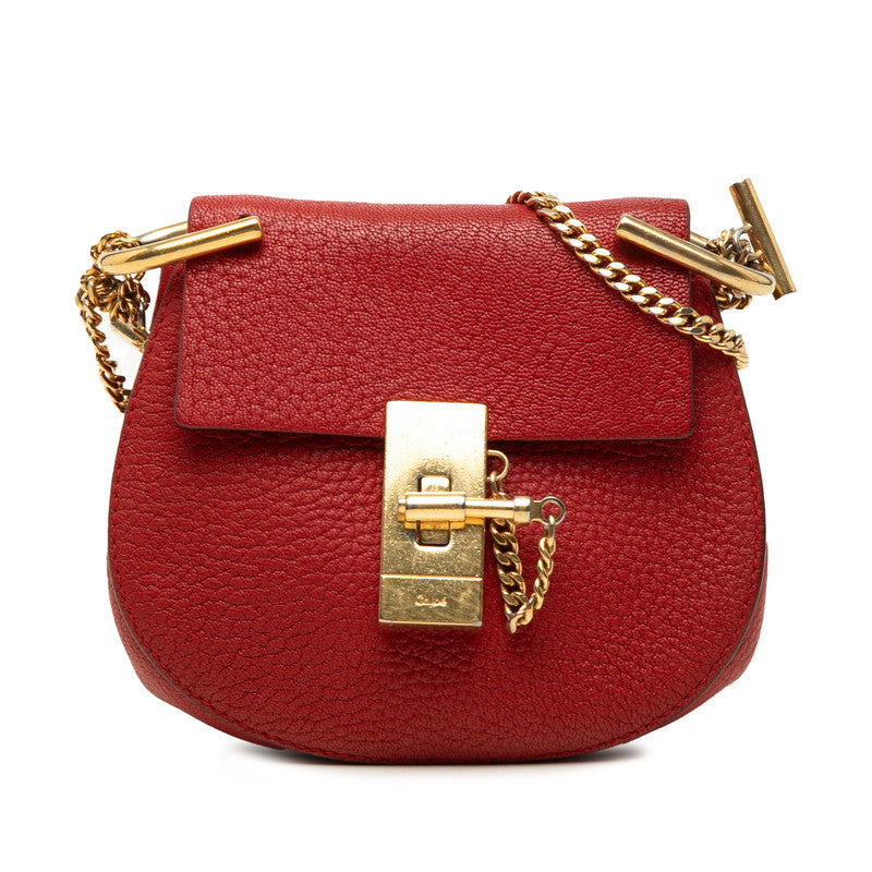 クロエ ドリュー ミニ 斜め掛け チェーン ショルダーバッグ レッド ゴールド レザー メッキ レディース Chloe 【中古】