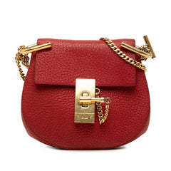 クロエ ドリュー ミニ 斜め掛け チェーン ショルダーバッグ レッド ゴールド レザー メッキ レディース Chloe 【中古】