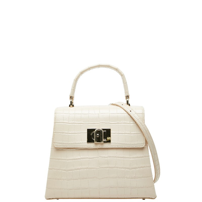 フルラ 1927 クロコ 型押し ショルダーバッグ 2WAY トップハンドル ベージュ ゴールド カーフ レディース Furla 【中古】