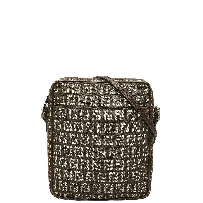 フェンディ ズッキーノ 斜め掛け ショルダーバッグ 8BT053 ブラウン キャンバス レザー レディース FENDI 【中古】