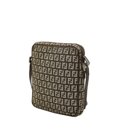 フェンディ ズッキーノ 斜め掛け ショルダーバッグ 8BT053 ブラウン キャンバス レザー レディース FENDI 【中古】