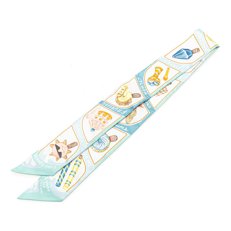 エルメス ツイリー FUNNY ICE CREAM ファニー アイスクリーム スカーフ ブルー マルチカラー シルク レディース HERMES 【中古】