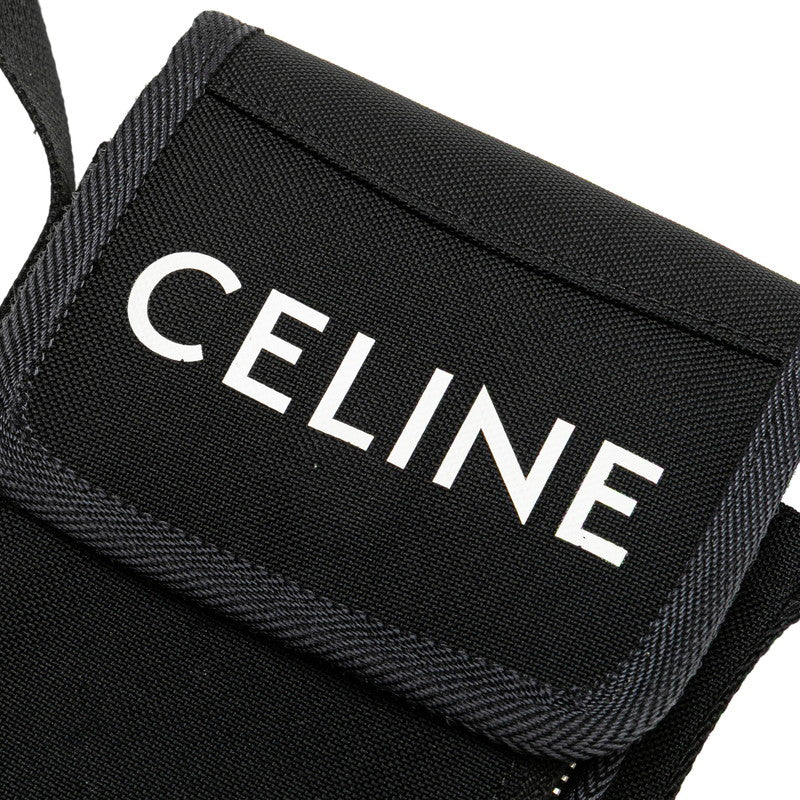 セリーヌ トレッキング モバイルポーチ 斜め掛け ミニショルダーバッグ ブラック キャンバス レディース CELINE 【中古】