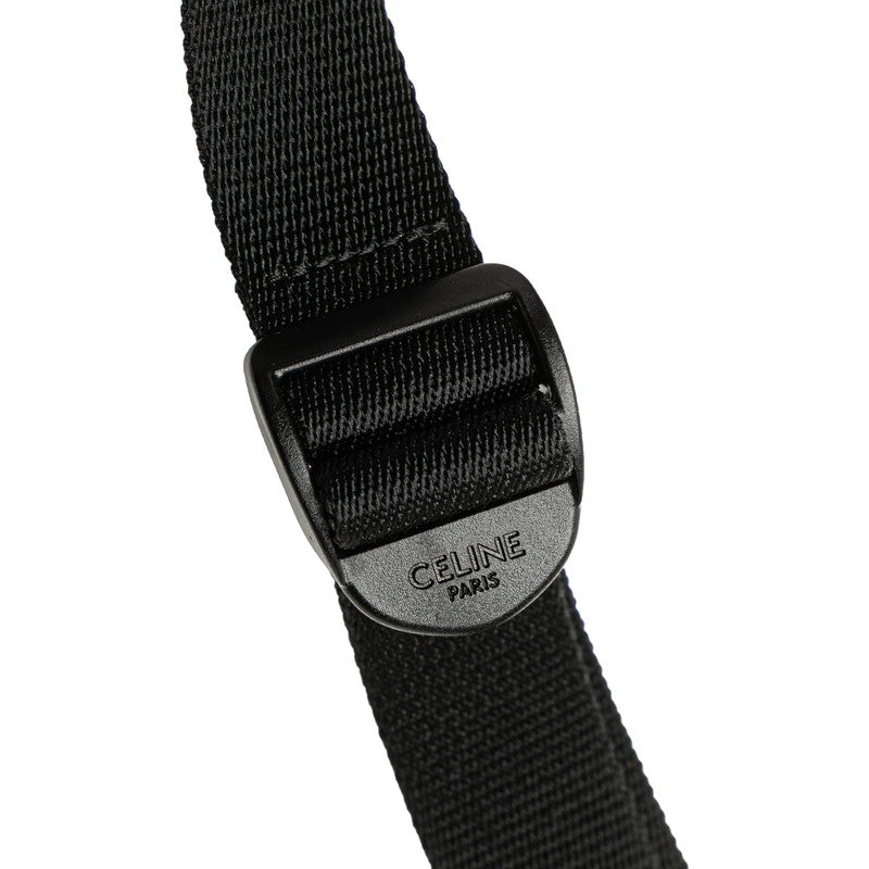 セリーヌ トレッキング モバイルポーチ 斜め掛け ミニショルダーバッグ ブラック キャンバス レディース CELINE 【中古】