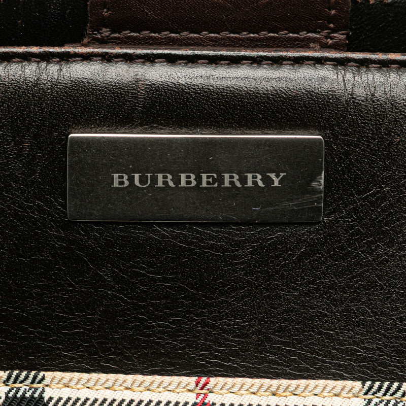 バーバリー ノバチェック ハンドバッグ ベージュ ブラウン キャンバス レザー レディース BURBERRY 【中古】