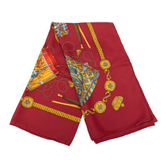 エルメス カレ90 LES TAMBOURS 太鼓 スカーフ レッド マルチカラー シルク レディース HERMES 【中古】