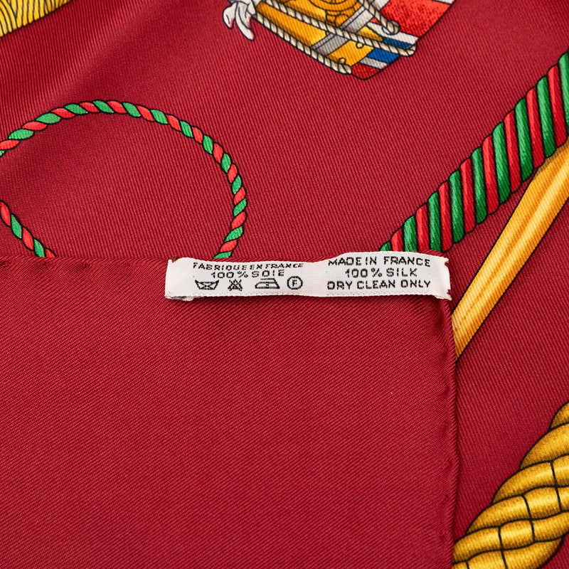エルメス カレ90 LES TAMBOURS 太鼓 スカーフ レッド マルチカラー シルク レディース HERMES 【中古】
