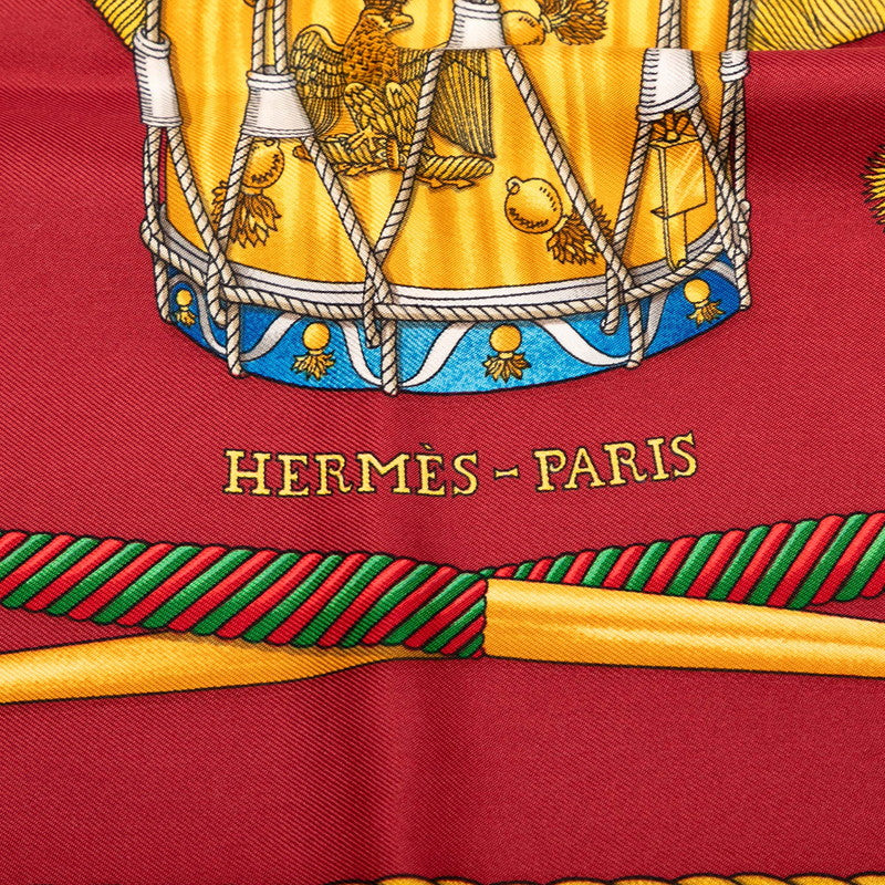 エルメス カレ90 LES TAMBOURS 太鼓 スカーフ レッド マルチカラー シルク レディース HERMES 【中古】