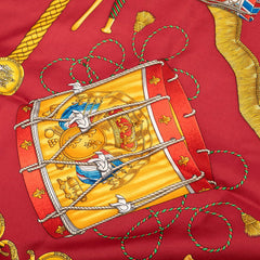 エルメス カレ90 LES TAMBOURS 太鼓 スカーフ レッド マルチカラー シルク レディース HERMES 【中古】