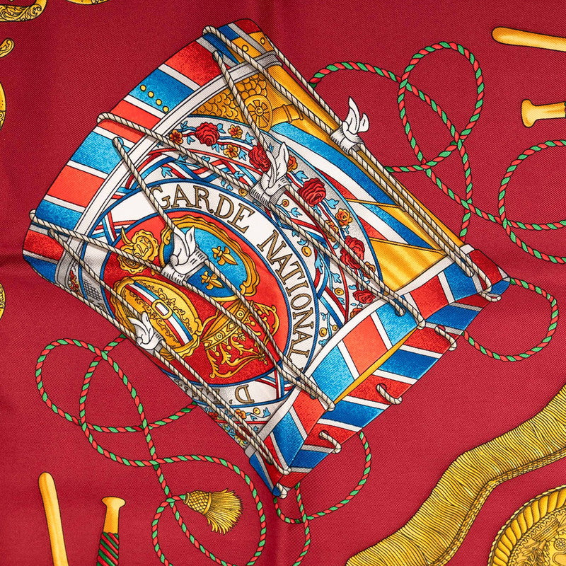エルメス カレ90 LES TAMBOURS 太鼓 スカーフ レッド マルチカラー シルク レディース HERMES 【中古】