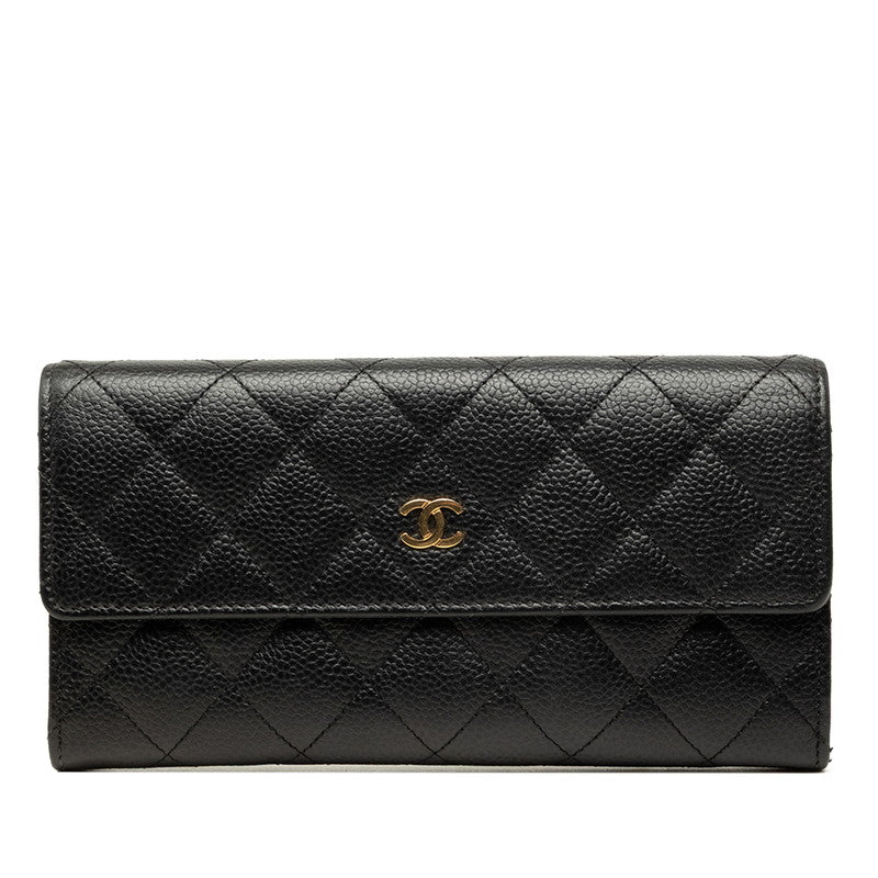 シャネル ココマーク マトラッセ 長財布 ブラック ゴールド キャビアスキン レディース CHANEL 中古