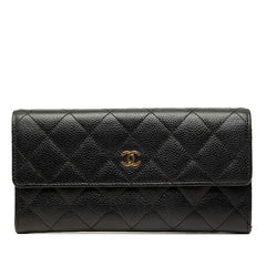 シャネル ココマーク マトラッセ 長財布 ブラック ゴールド キャビアスキン レディース CHANEL 中古