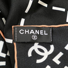シャネル ロゴ ステッチ スカーフ ブラック シルク レディース CHANEL 【中古】