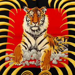 エルメス カレ90 Tigre Royal 王者の虎 スカーフ レッド マルチカラー シルク レディース HERMES 【中古】