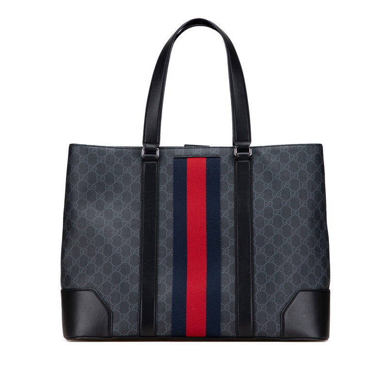 グッチ GGスプリーム トートバッグ 495560 ブラック PVC レザー メンズ GUCCI 【中古】